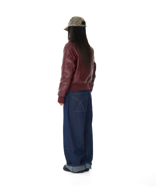 Grid Pattern Denim Pants (Blue)