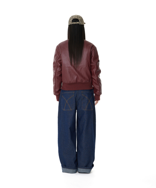 Grid Pattern Denim Pants (Blue)
