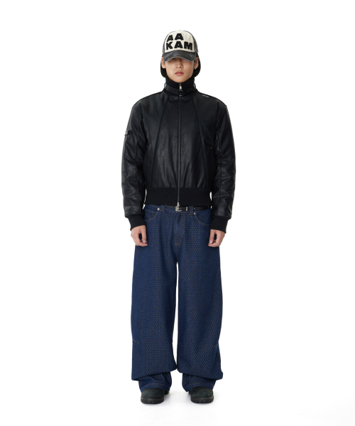 Grid Pattern Denim Pants (Blue)