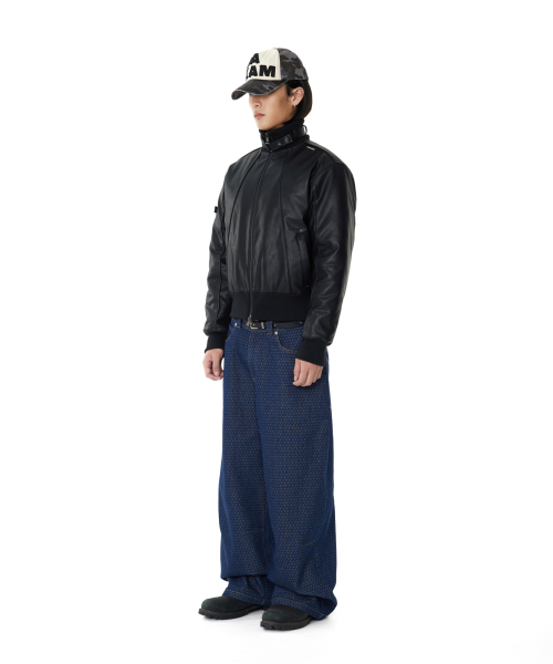 Grid Pattern Denim Pants (Blue)