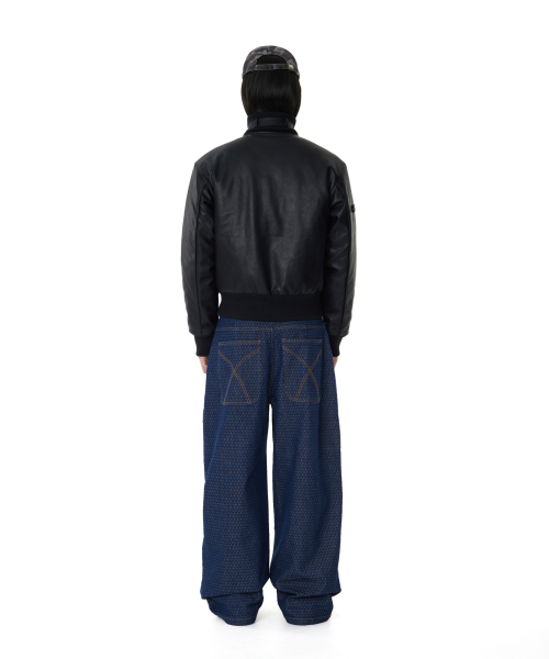 Grid Pattern Denim Pants (Blue)