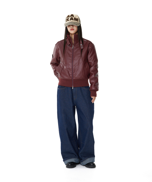 Grid Pattern Denim Pants (Blue)