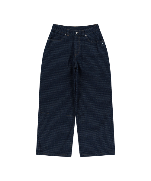 Grid Pattern Denim Pants (Blue)
