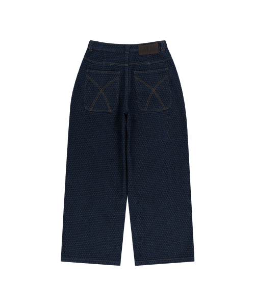Grid Pattern Denim Pants (Blue)
