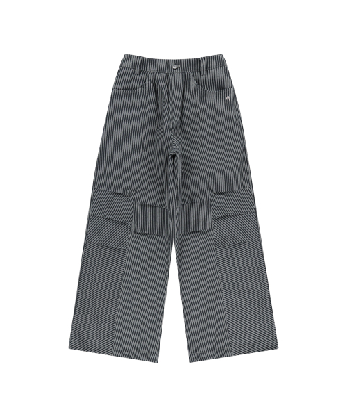 Knee Pin-tuck Stripe Denim Pants (Black)