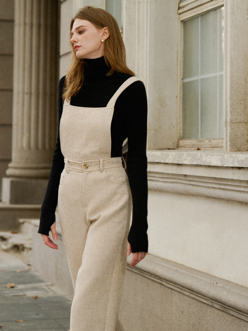 LORNA tweed overall pants_OATMEAL