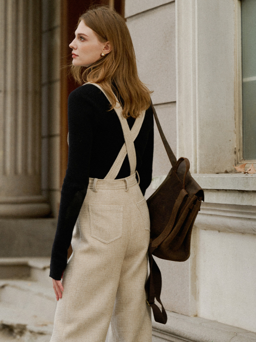 LORNA tweed overall pants_OATMEAL