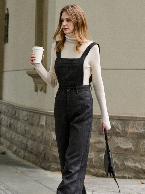 LORNA tweed overall pants_BLACK