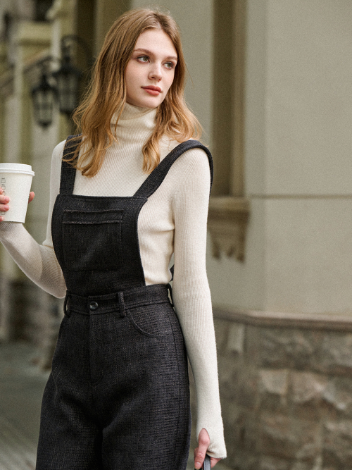 LORNA tweed overall pants_BLACK