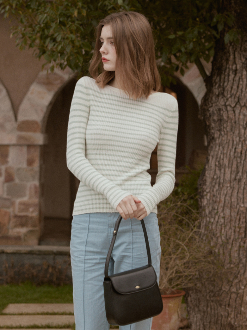 LUX marine boat neck stripe knit_MINT