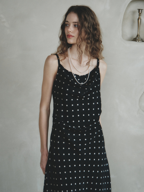 LABETTI dot long sleeveless dress_BLACK