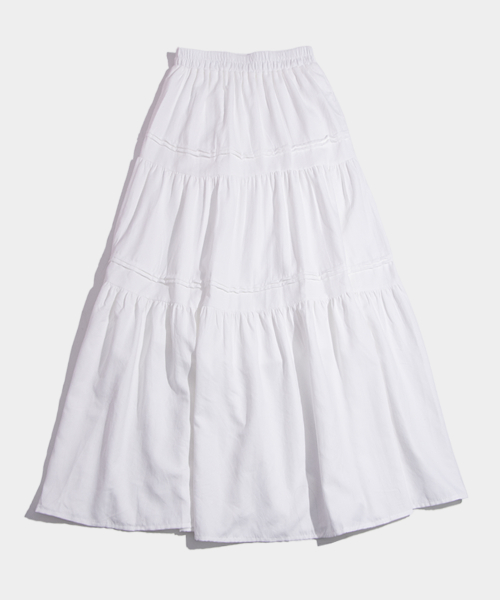 슬림핏 베이직 윈터 티어드 밴딩 롱 캉캉스커트 [블랙]