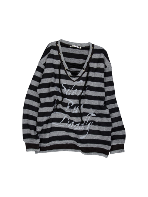 STRIPE V-NECK MTM / BLACK