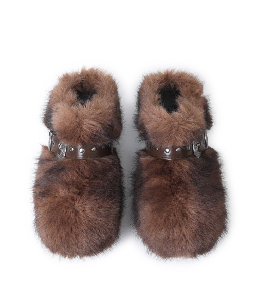 Buckle Fur Clog_[Brown]