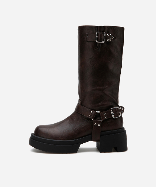 Round Toe Rider Buckle Boots 412446014 (6cm/3 colors)