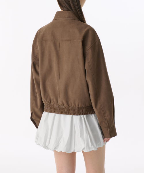 WOMENS SYNSETIC SUEDE BLOUSON JACKET [BROWN]