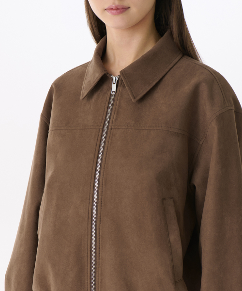 WOMENS SYNSETIC SUEDE BLOUSON JACKET [BROWN]