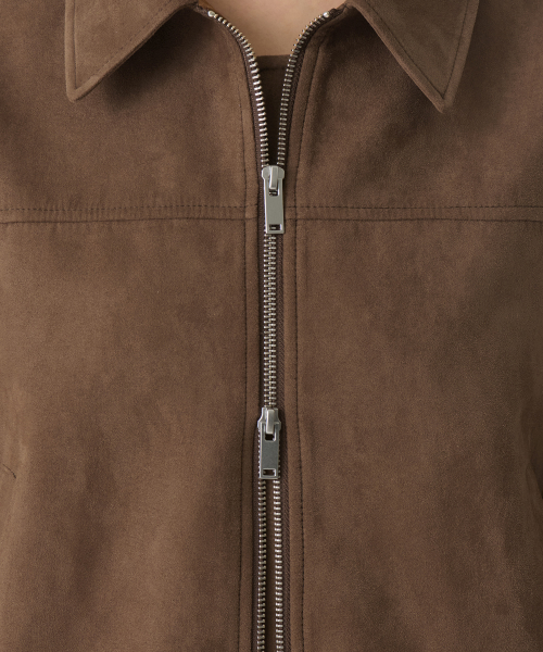 WOMENS SYNSETIC SUEDE BLOUSON JACKET [BROWN]