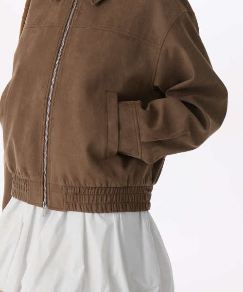 WOMENS SYNSETIC SUEDE BLOUSON JACKET [BROWN]