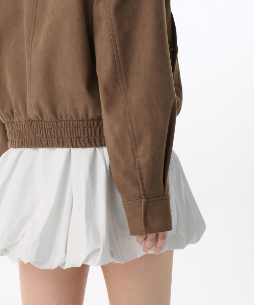 WOMENS SYNSETIC SUEDE BLOUSON JACKET [BROWN]