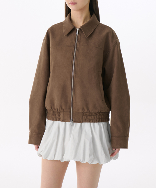 WOMENS SYNSETIC SUEDE BLOUSON JACKET [BROWN]