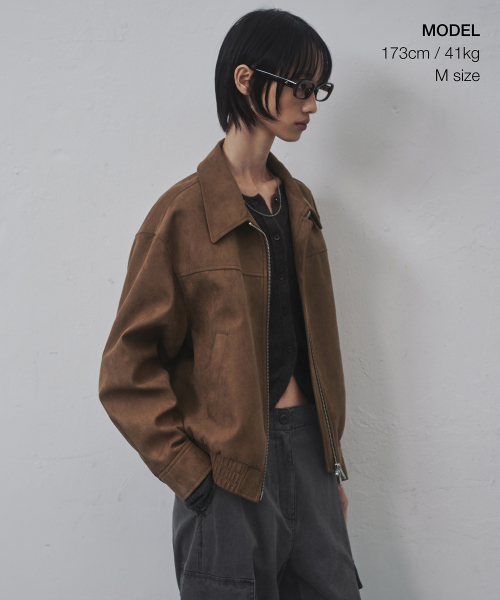 WOMENS SYNSETIC SUEDE BLOUSON JACKET [BROWN]