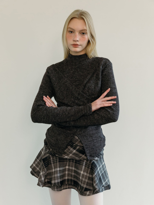 CHECK FRILL SKIRT PANTS / BLACK