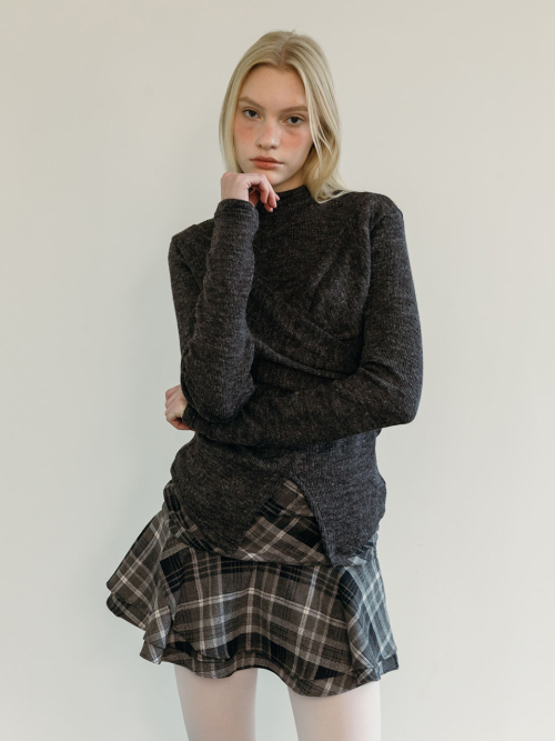 CHECK FRILL SKIRT PANTS / BLACK