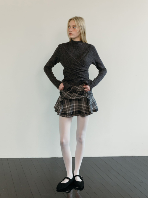 CHECK FRILL SKIRT PANTS / BLACK