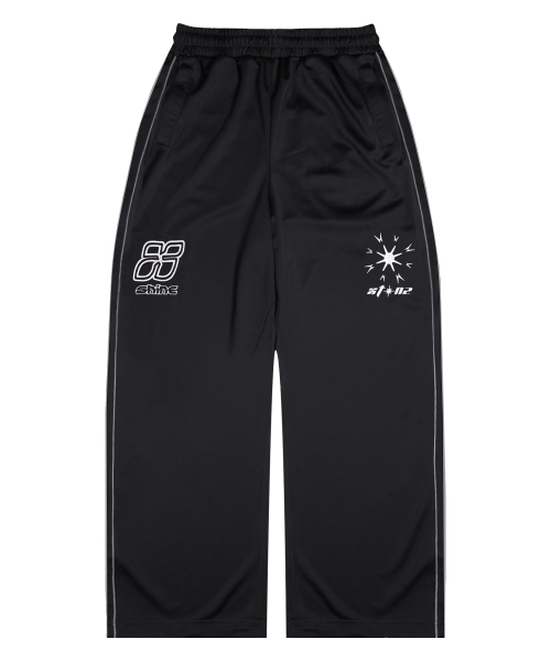 XP260 샤인 파이핑 와이드 트랙 팬츠 (BLACK)