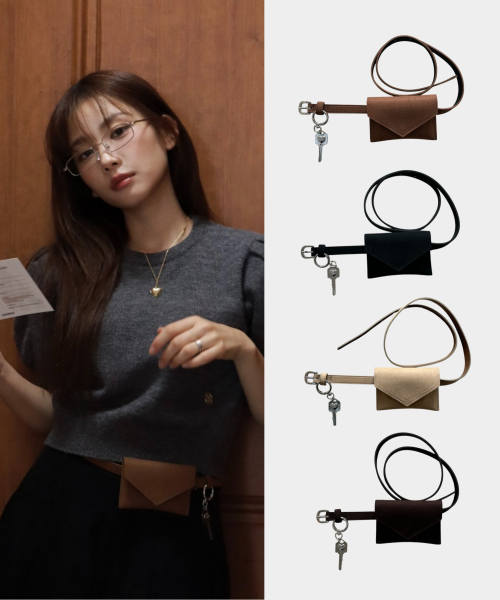 Square suede card wallet belt