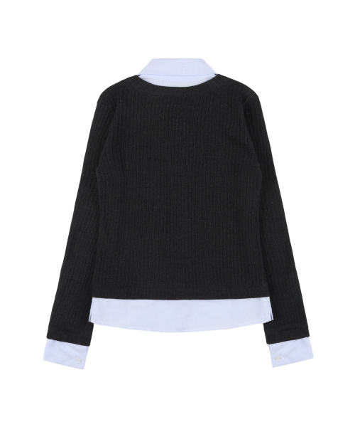 STRIPE SHIRT LAYERED CARDIGAN (CHARCOAL)_F24ZB066