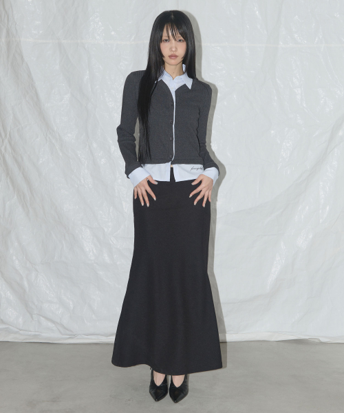 STRIPE SHIRT LAYERED CARDIGAN (CHARCOAL)_F24ZB066