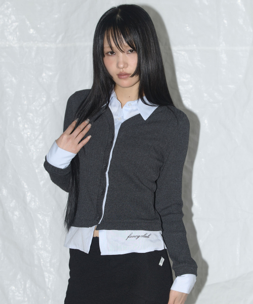 STRIPE SHIRT LAYERED CARDIGAN (CHARCOAL)_F24ZB066
