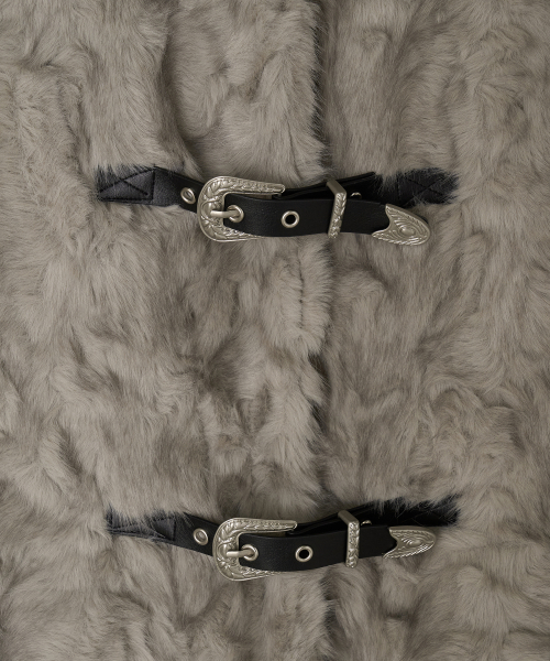 Western Belt Mix Fur Jacket (Gray)