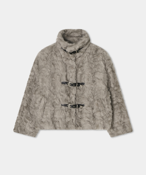 Western Belt Mix Fur Jacket (Gray)