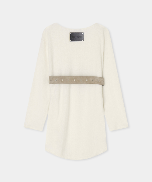 Angora One-Shoulder Suede Belt Dress (ivory)