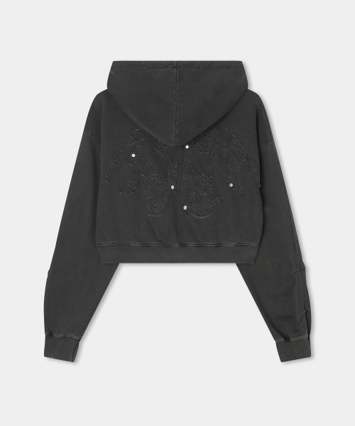 Soft Heavy Angel Washing Crop Hood Zip-up (charcoal)