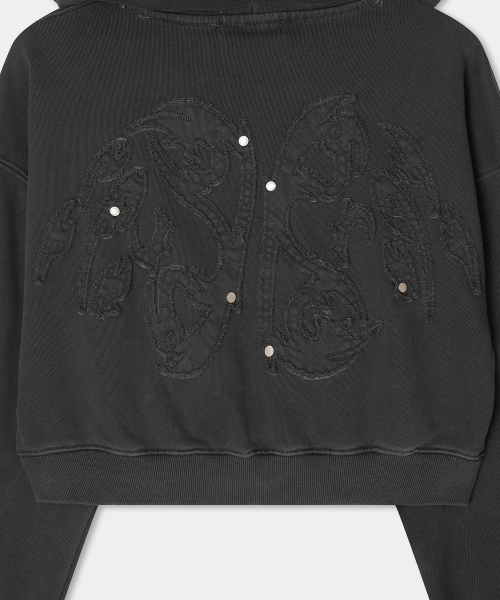 Soft Heavy Angel Washing Crop Hood Zip-up (charcoal)
