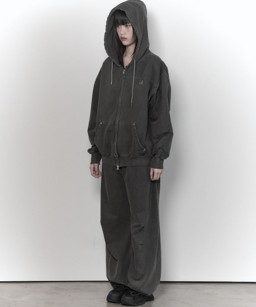 Soft Heavy Washing Line Wide Pants (charcoal)