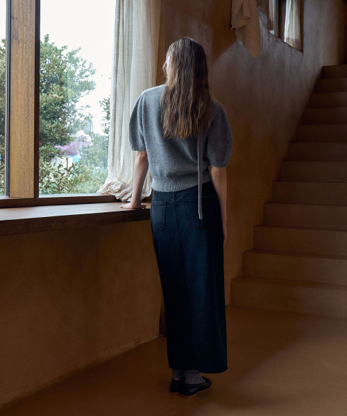 Slit Long Denim Skirt[LMBDAUDN4121]-Black