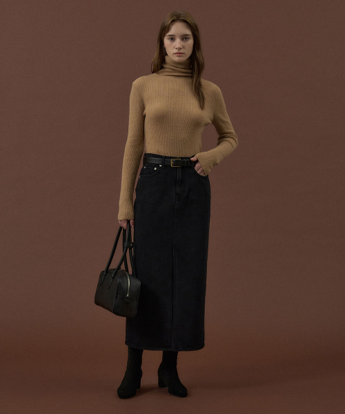 Slit Long Denim Skirt[LMBDAUDN4121]-Black