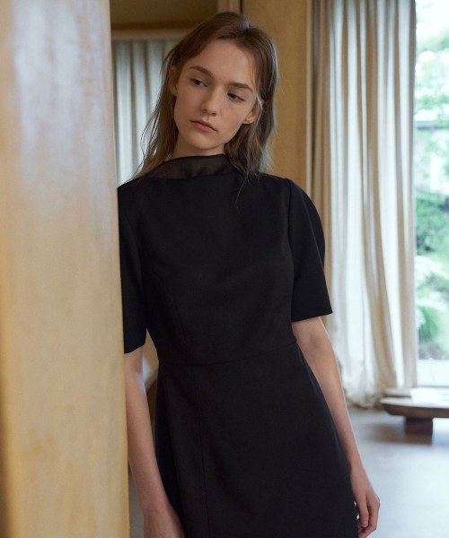 HighNeck See-through Dress[LMBDAUDR801]-Black