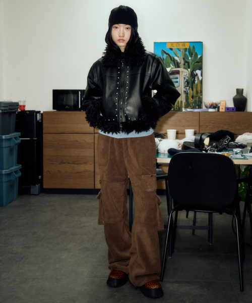 플리스 밴딩 카고팬츠 [브라운]