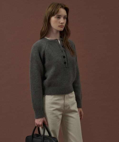 Half-Open Knit Top[LMBDWIKN263]-Dark Gray
