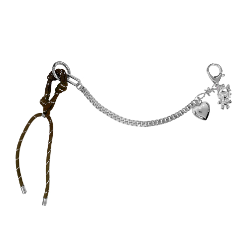 Signature Cat Heart charm Keyring-Brown