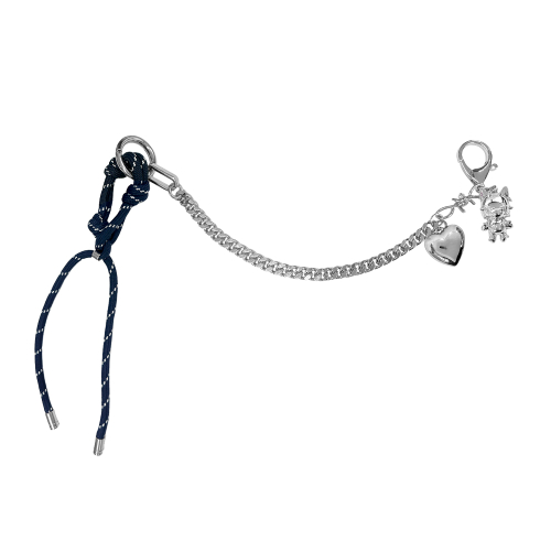 Signature Cat Heart charm Keyring-Navy