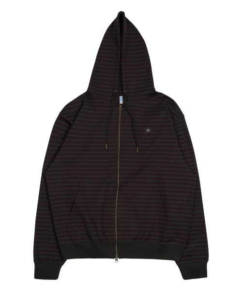 TCM stripe hooded zip-up (charcoal/burgundy)