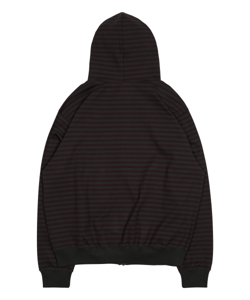 TCM stripe hooded zip-up (charcoal/burgundy)