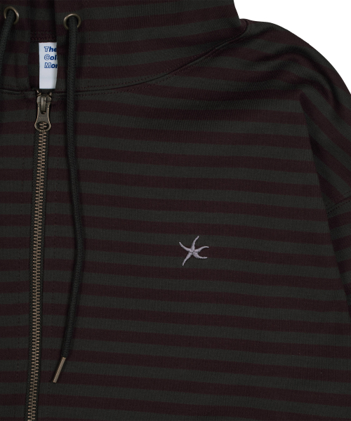 TCM stripe hooded zip-up (charcoal/burgundy)